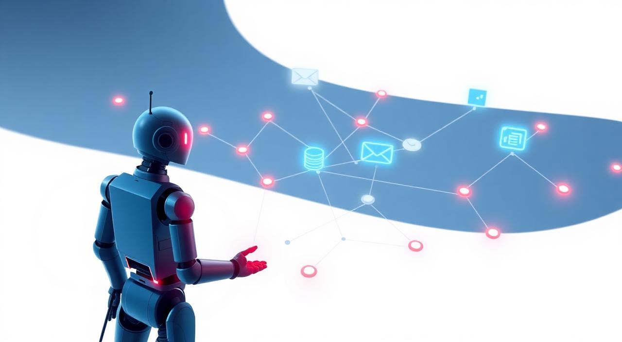 Ilustración de un agente de IA conectado a múltiples herramientas y procesos
